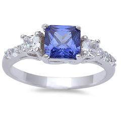 Wedding Ring Princess Cut Simulated Tanzanite CZ 925 Sterling Silver